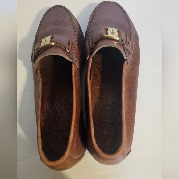 Salvatore Ferragamo Embossed Brown Leather Gancini Loafer Slip-On Buckle Men 6,5 - Picture 2 of 11